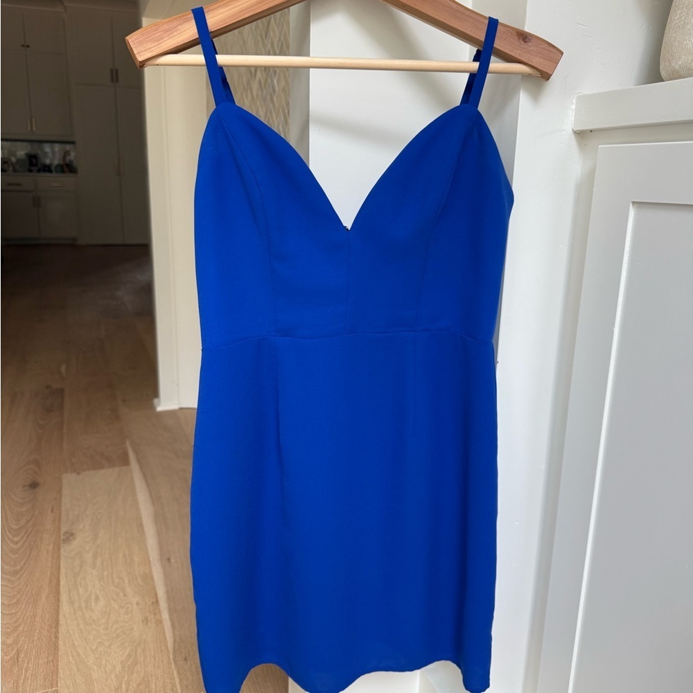 NBD Royal Blue V-Neck Spaghetti Strap Mini Dress